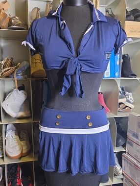 Police Navy and White Tie-Front Two-Piece Mini Set